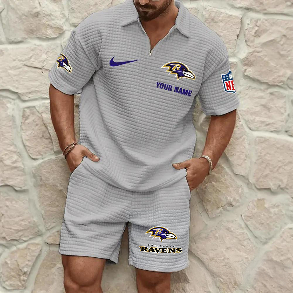 Baltimore Ravens Men’s Waffle Pattern Half Zipper Shirt And Shorts AZBT2DWSS000015