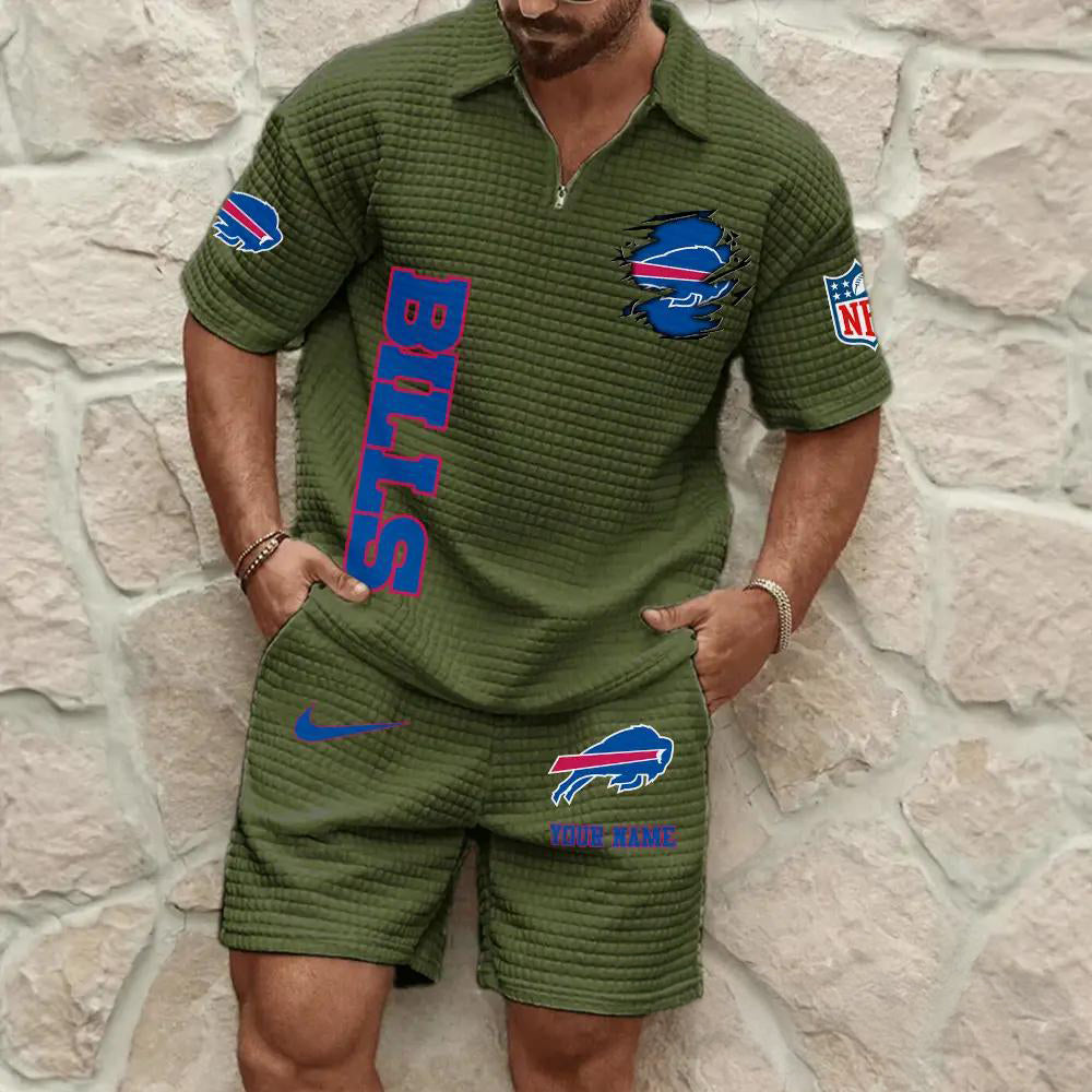 Buffalo Bills Men’s Waffle Pattern Half Zipper Shirt And Shorts AZBT2DWSS000024