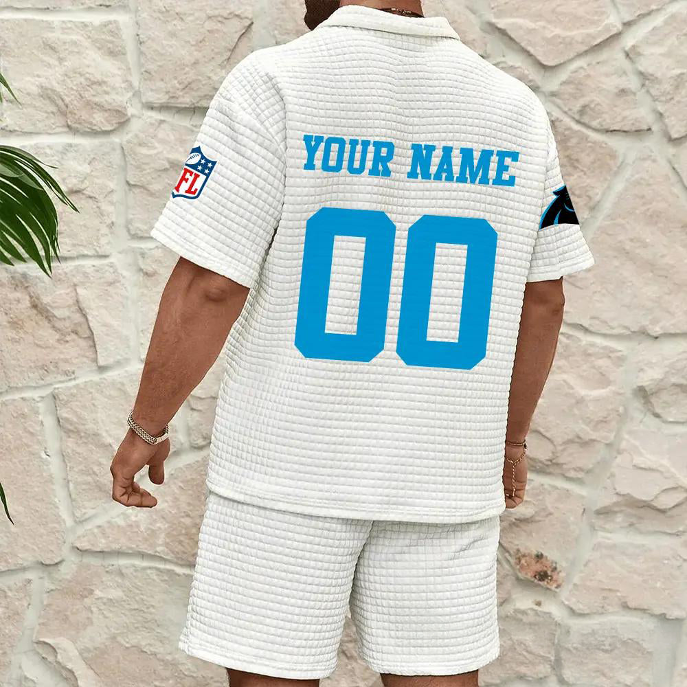 Carolina Panthers Men’s Waffle Pattern Half Zipper Shirt And Shorts AZBT2DWSS000031