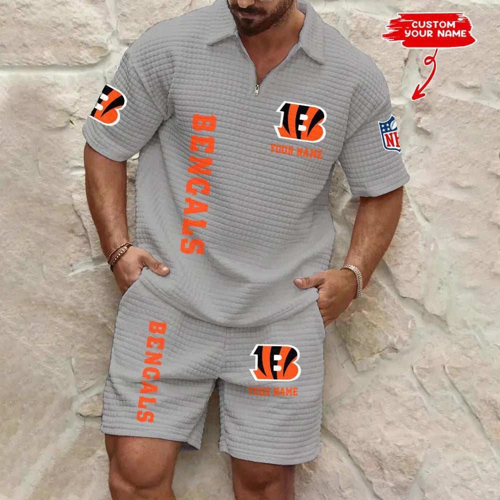 Cincinnati Bengals Men’s Waffle Pattern Half Zipper Shirt And Shorts AZBT2DWSS000043
