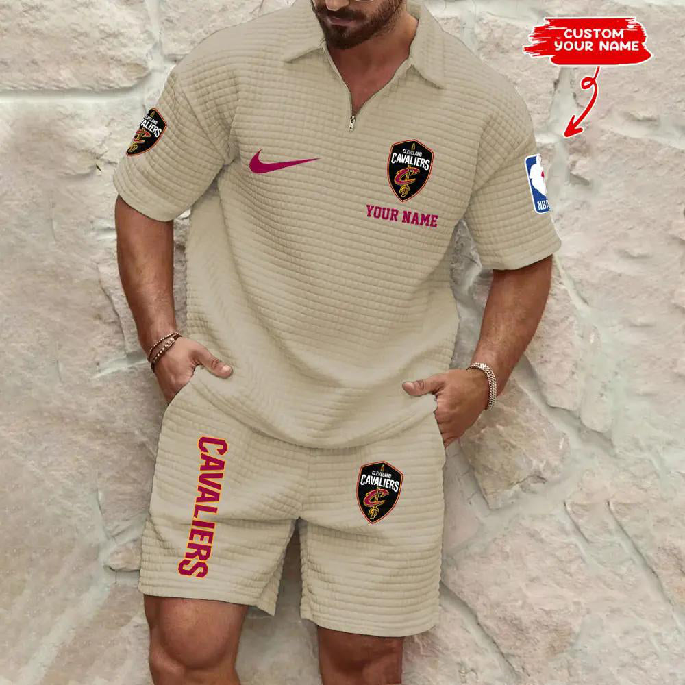 Cleveland Cavaliers Men’s Waffle Pattern Half Zipper Shirt And Shorts AZBT2DWSS000051
