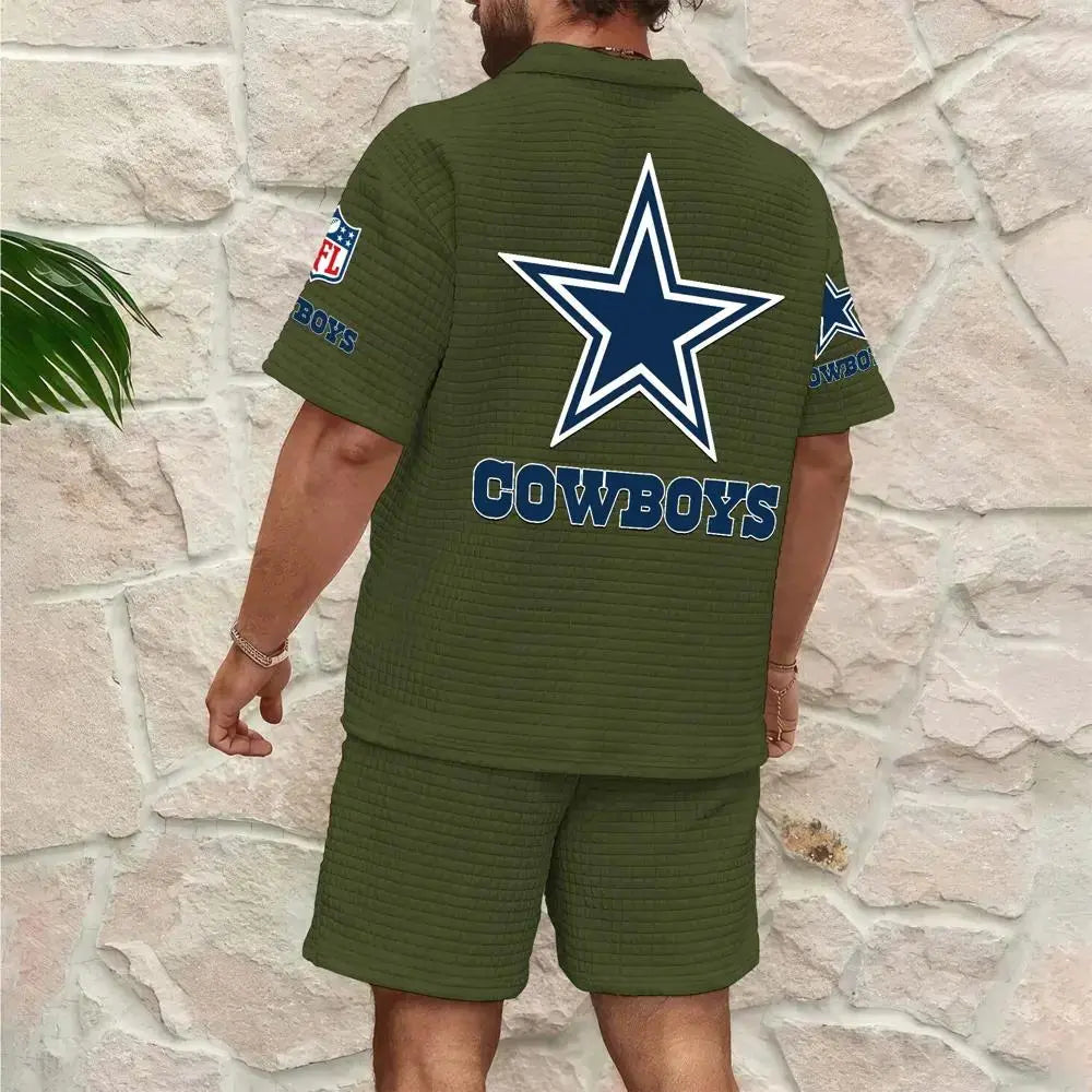 Dallas Cowboys Men’s Waffle Pattern Half Zipper Shirt And Shorts AZBT2DWSS000056