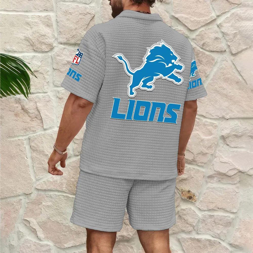 Detroit Lions Men’s Waffle Pattern Half Zipper Shirt And Shorts AZBT2DWSS000067