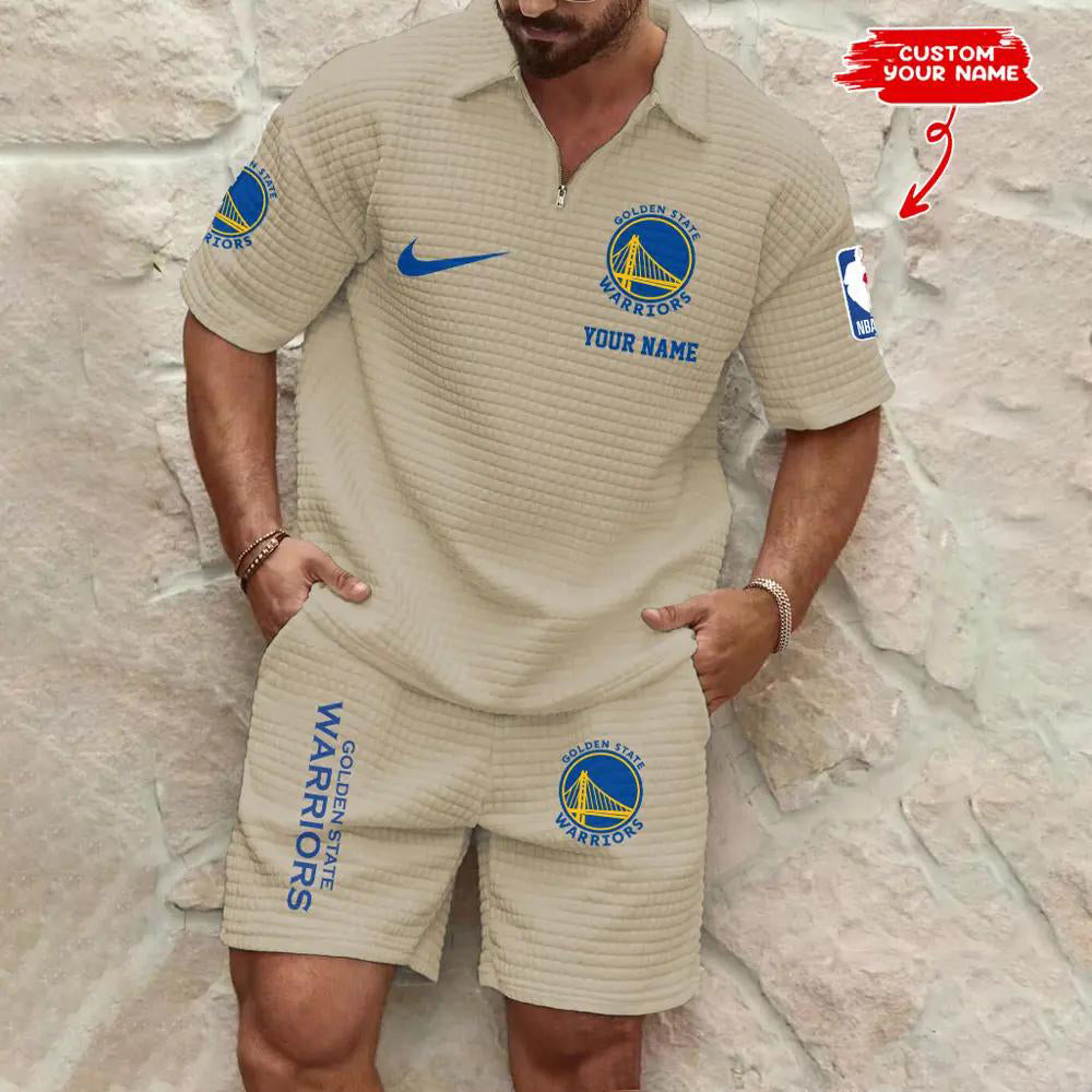 Golden State Warriors Men’s Waffle Pattern Half Zipper Shirt And Shorts AZBT2DWSS000076
