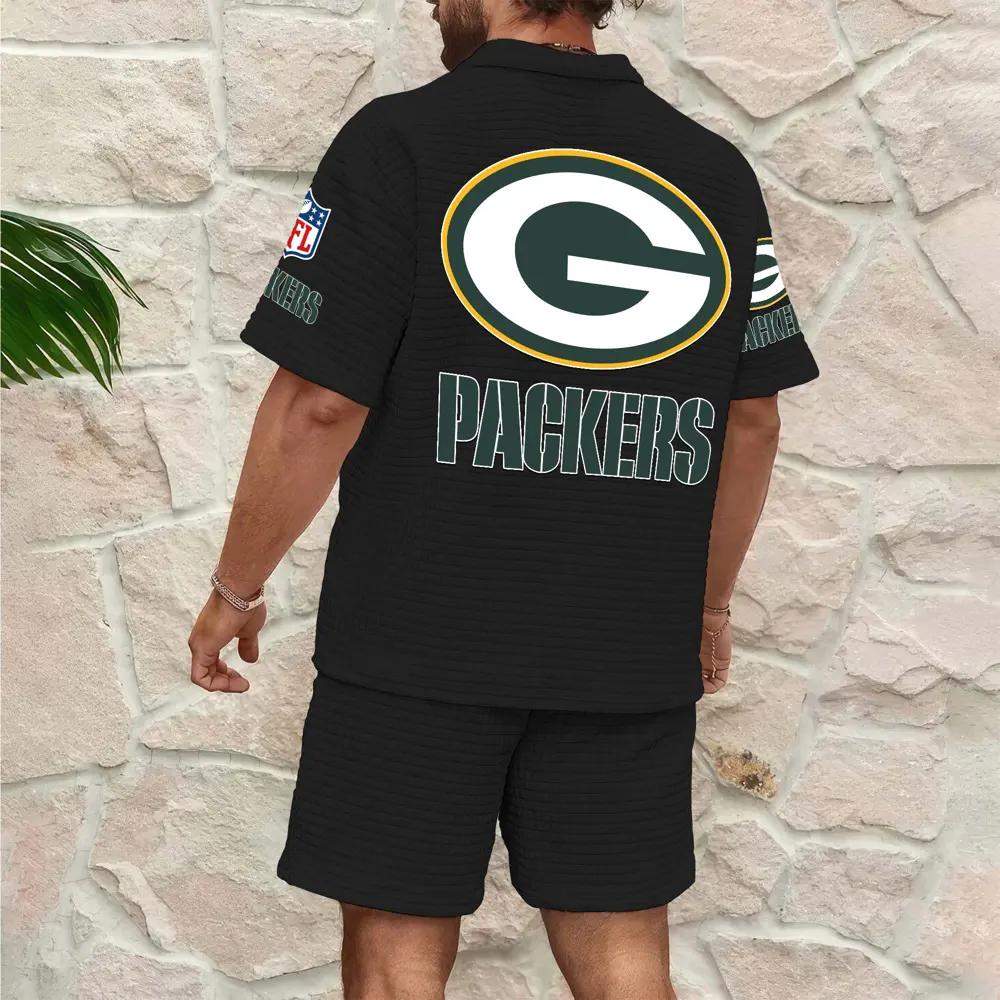 Green Bay Packers Men’s Waffle Pattern Half Zipper Shirt And Shorts AZBT2DWSS000077