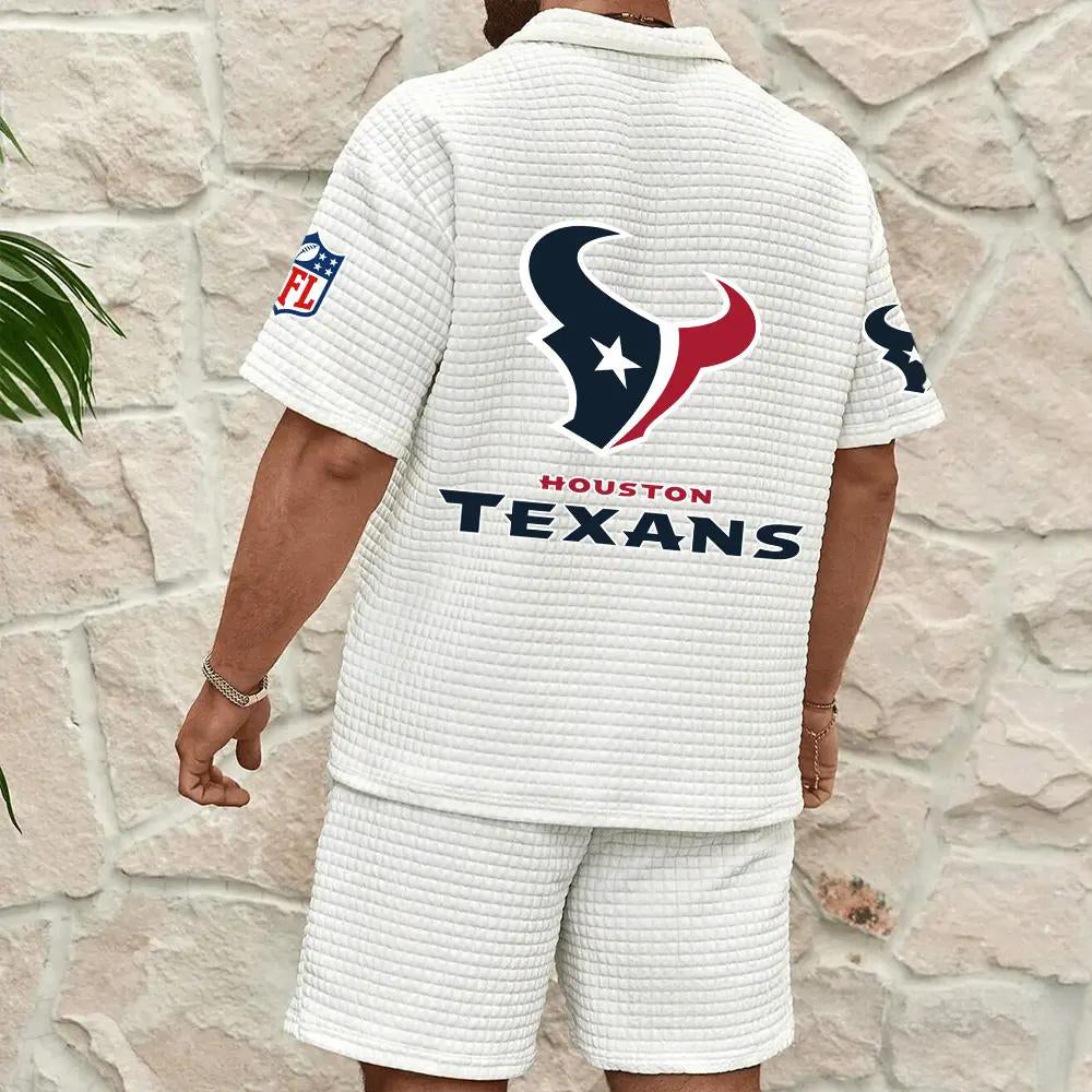 Houston Texans Men’s Waffle Pattern Half Zipper Shirt And Shorts AZBT2DWSS000084