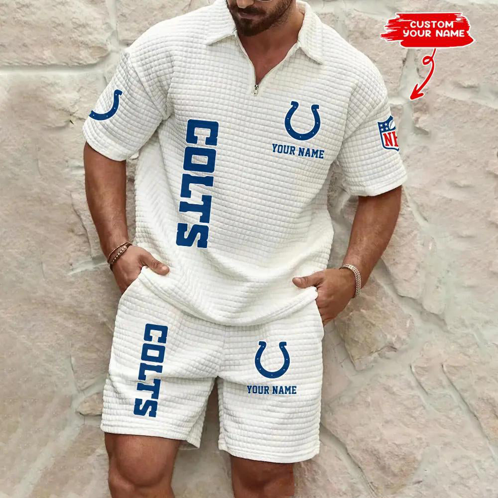 Indianapolis Colts Men’s Waffle Pattern Half Zipper Shirt And Shorts AZBT2DWSS000088
