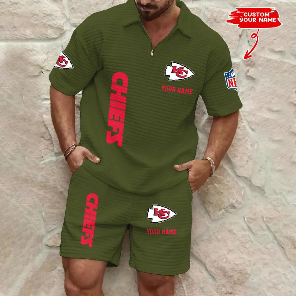 Kansas City Chiefs Men’s Waffle Pattern Half Zipper Shirt And Shorts AZBT2DWSS000096