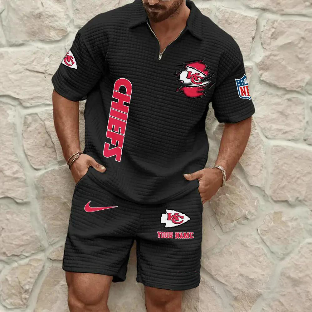 Kansas City Chiefs Men’s Waffle Pattern Half Zipper Shirt And Shorts AZBT2DWSS000098