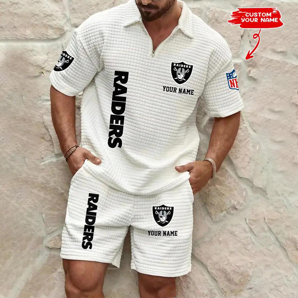 Las Vegas Raiders Men’s Waffle Pattern Half Zipper Shirt And Shorts AZBT2DWSS000102
