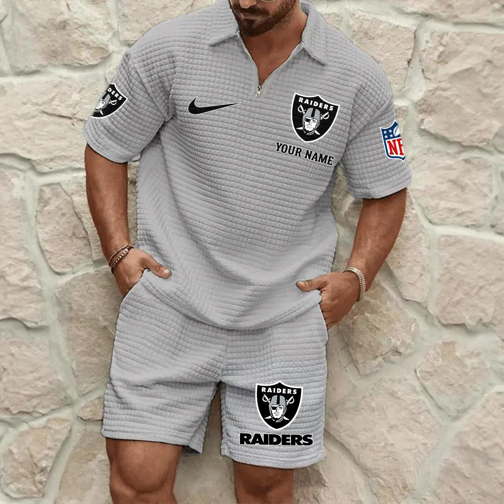 Las Vegas Raiders Men’s Waffle Pattern Half Zipper Shirt And Shorts AZBT2DWSS000103