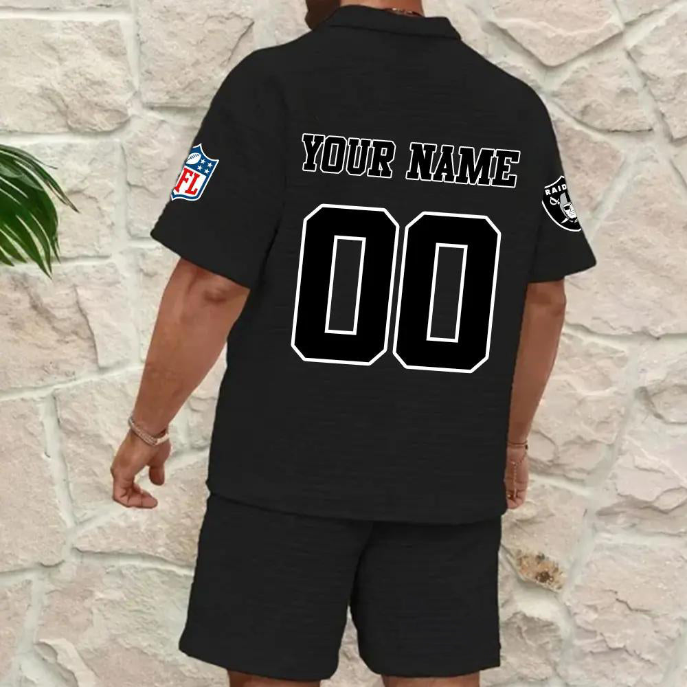 Las Vegas Raiders Men’s Waffle Pattern Half Zipper Shirt And Shorts AZBT2DWSS000104