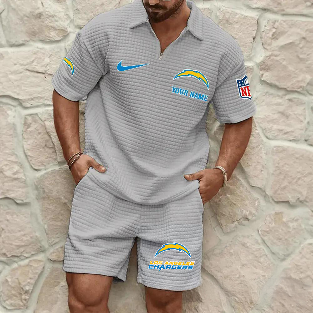 Los Angeles Chargers Men’s Waffle Pattern Half Zipper Shirt And Shorts AZBT2DWSS000108