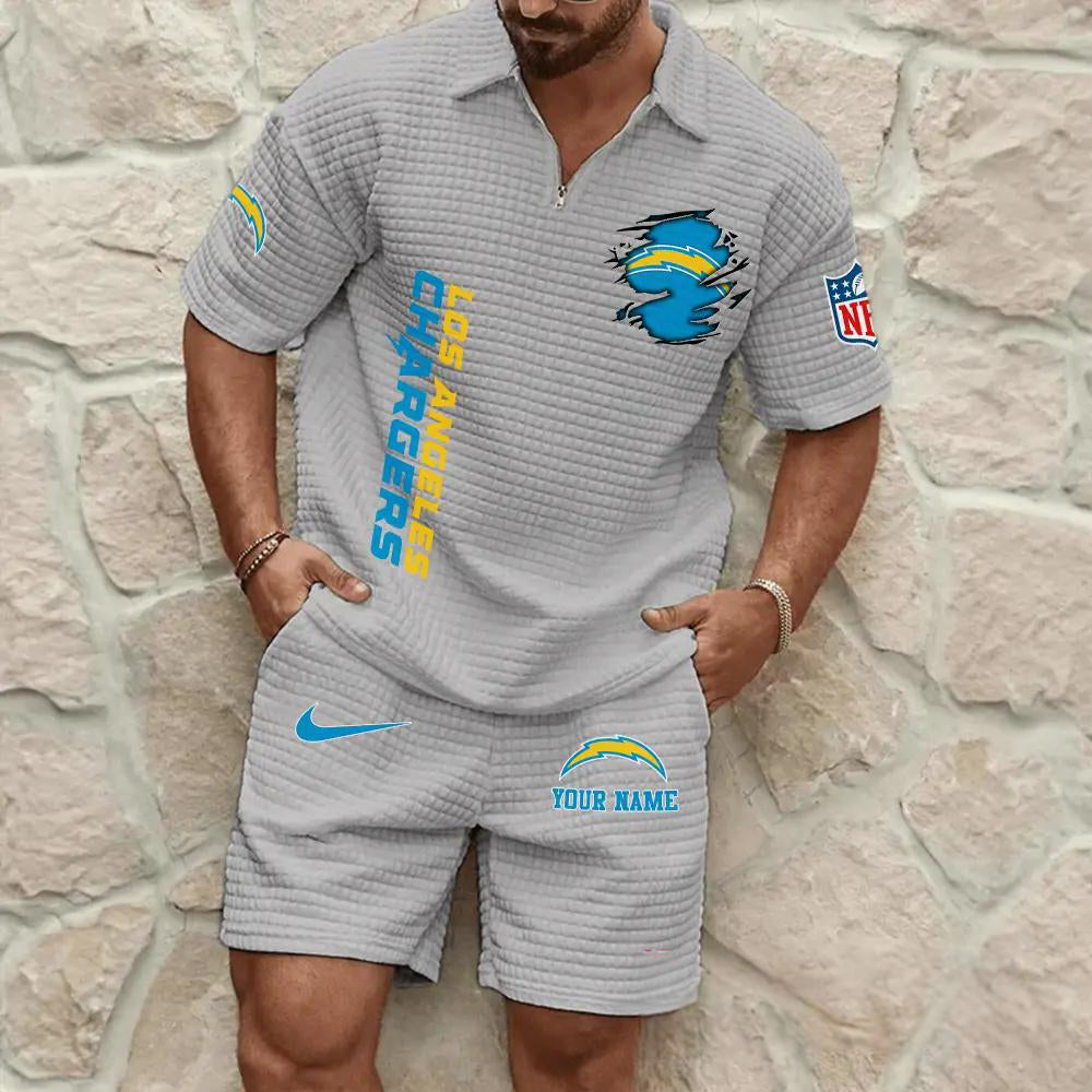 Los Angeles Chargers Men’s Waffle Pattern Half Zipper Shirt And Shorts AZBT2DWSS000109