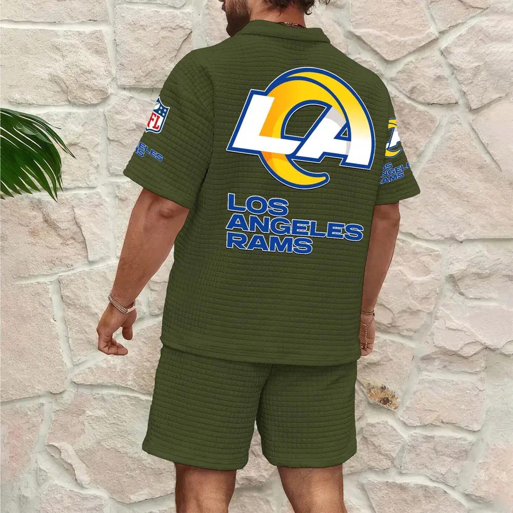 Los Angeles Rams Men’s Waffle Pattern Half Zipper Shirt And Shorts AZBT2DWSS000113