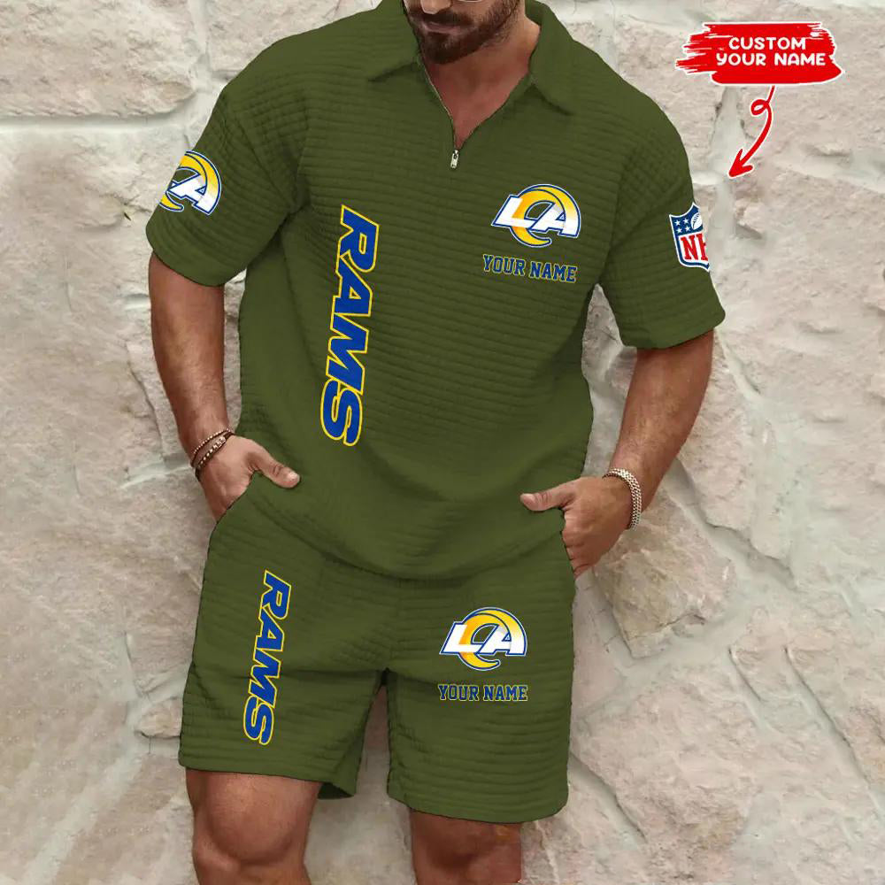 Los Angeles Rams Men’s Waffle Pattern Half Zipper Shirt And Shorts AZBT2DWSS000114