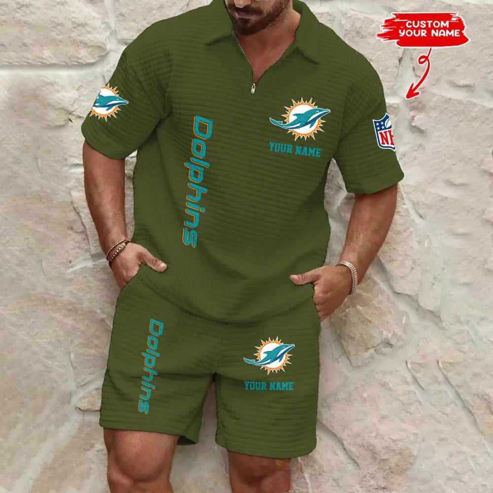 Miami Dolphins Men’s Waffle Pattern Half Zipper Shirt And Shorts AZBT2DWSS000119