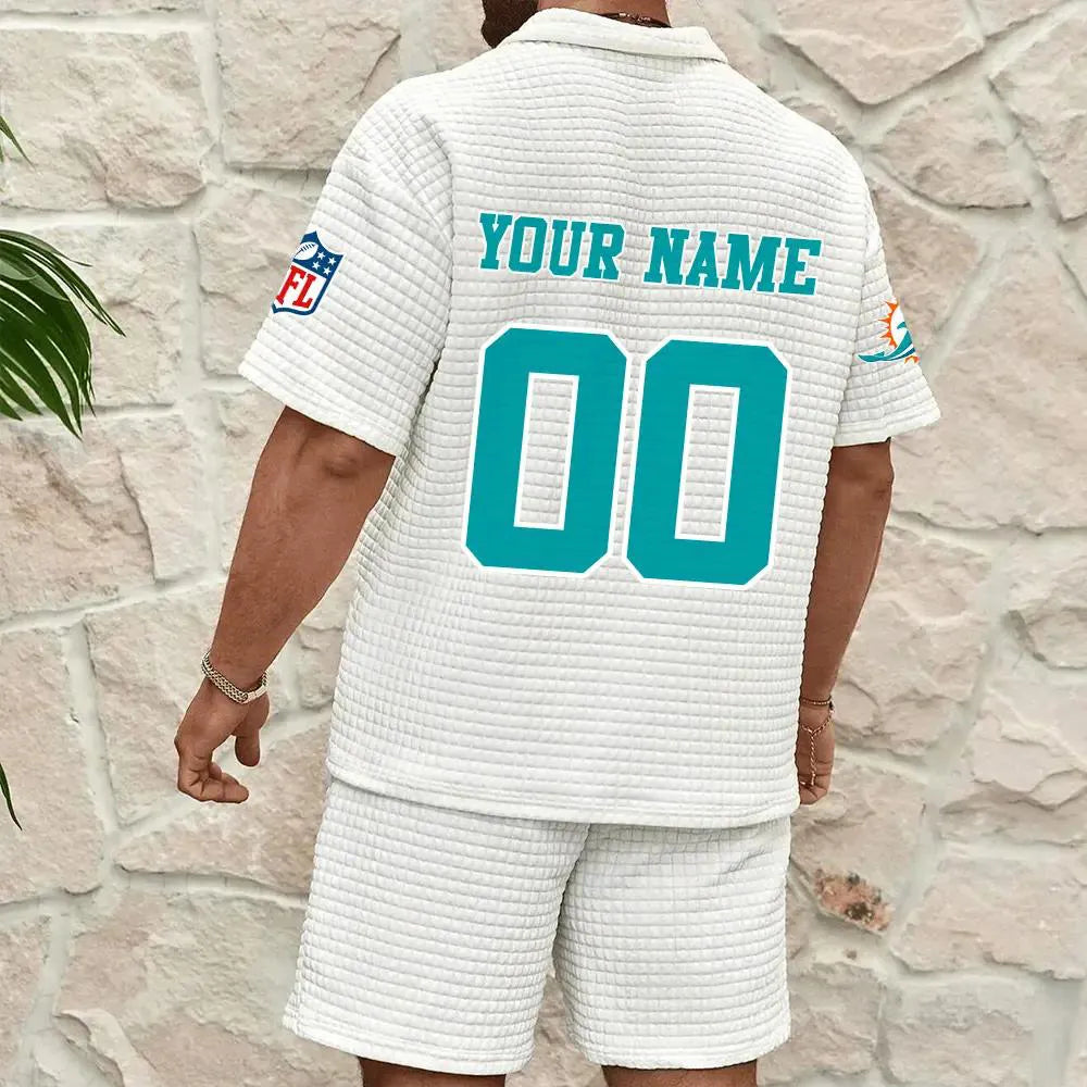 Miami Dolphins Men’s Waffle Pattern Half Zipper Shirt And Shorts AZBT2DWSS000121