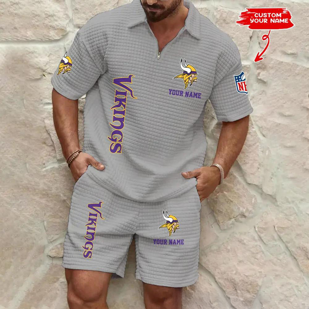 Minnesota Vikings Men’s Waffle Pattern Half Zipper Shirt And Shorts AZBT2DWSS000128