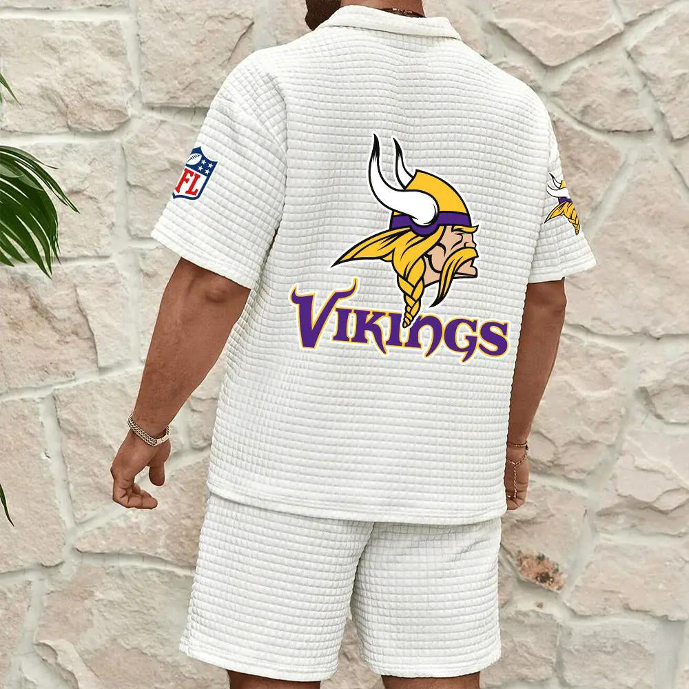 Minnesota Vikings Men’s Waffle Pattern Half Zipper Shirt And Shorts AZBT2DWSS000129