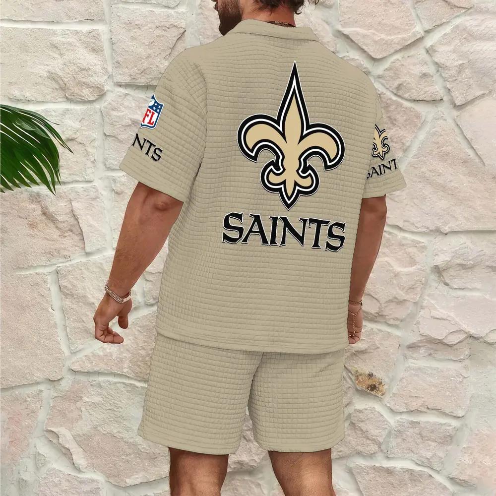 New Orleans Saints Men’s Waffle Pattern Half Zipper Shirt And Shorts AZBT2DWSS000139