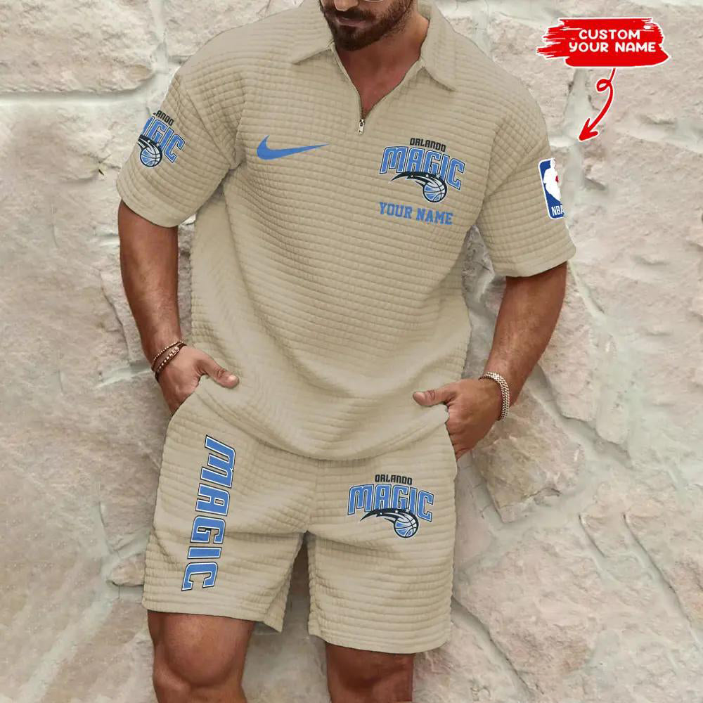 Orlando Magic Men’s Waffle Pattern Half Zipper Shirt And Shorts AZBT2DWSS000155