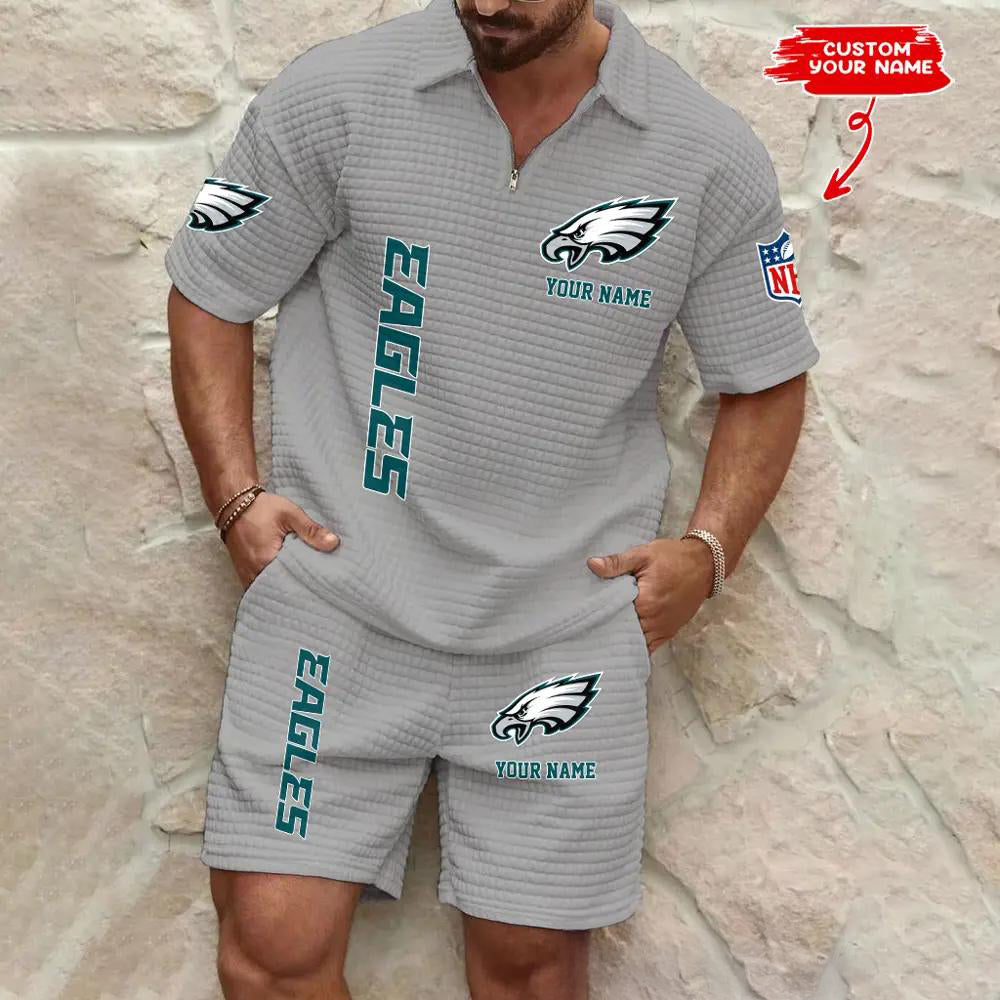 Philadelphia Eagles Men’s Waffle Pattern Half Zipper Shirt And Shorts AZBT2DWSS000159