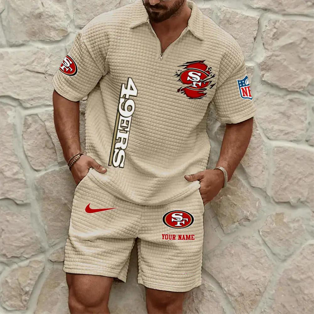 San Francisco 49ers Men’s Waffle Pattern Half Zipper Shirt And Shorts AZBT2DWSS000175