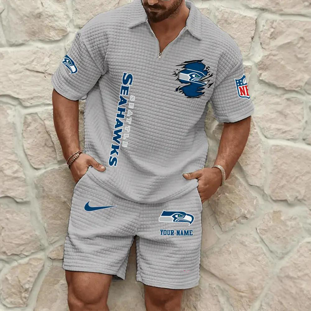 Seattle Seahawks Men’s Waffle Pattern Half Zipper Shirt And Shorts AZBT2DWSS000181