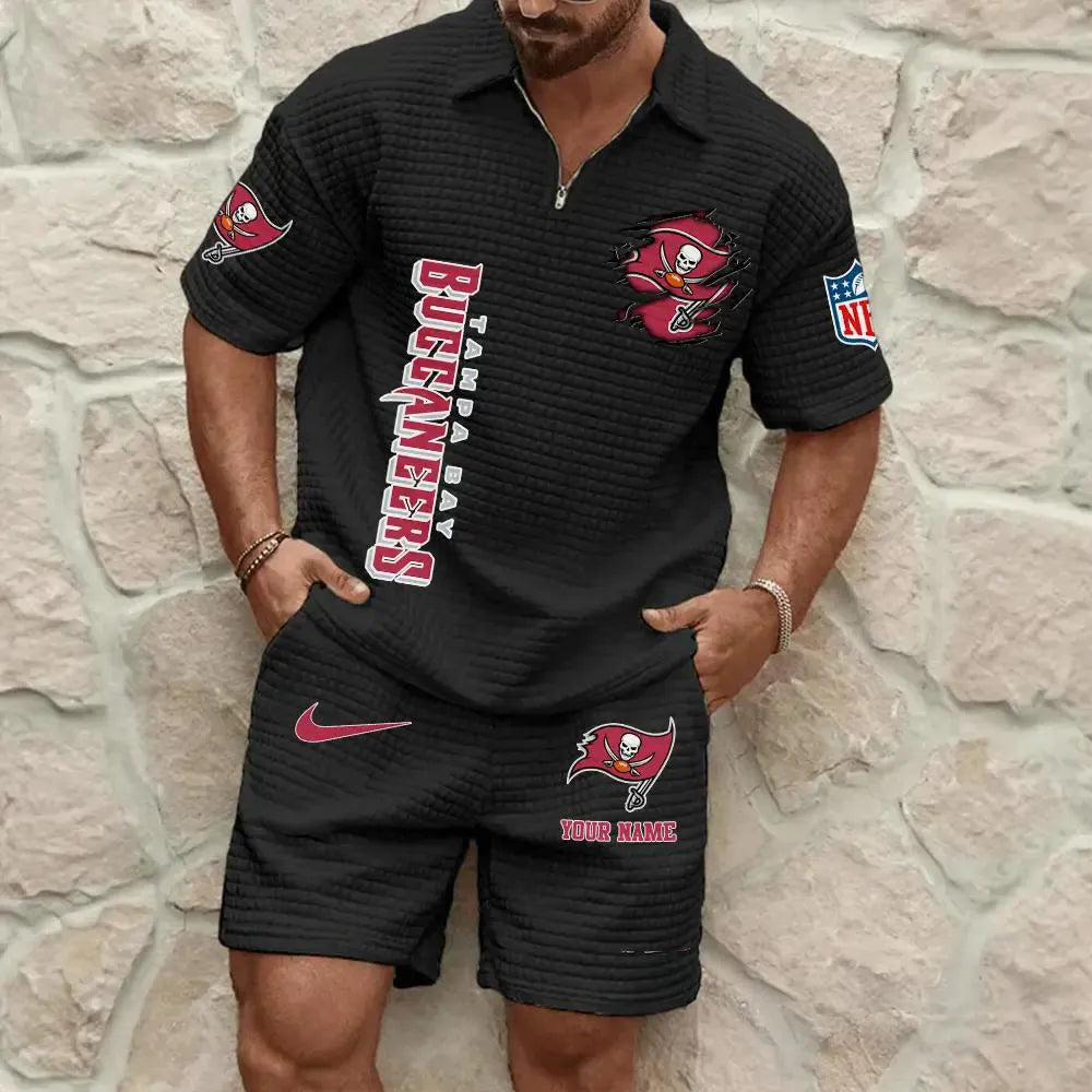 Tampa Bay Buccaneers Men’s Waffle Pattern Half Zipper Shirt And Shorts AZBT2DWSS000186