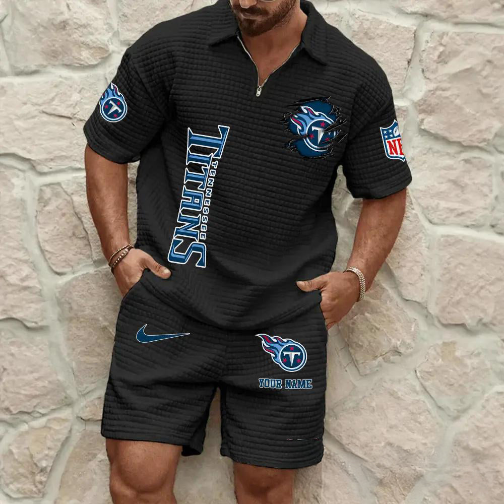 Tennessee Titans Men’s Waffle Pattern Half Zipper Shirt And Shorts AZBT2DWSS000191
