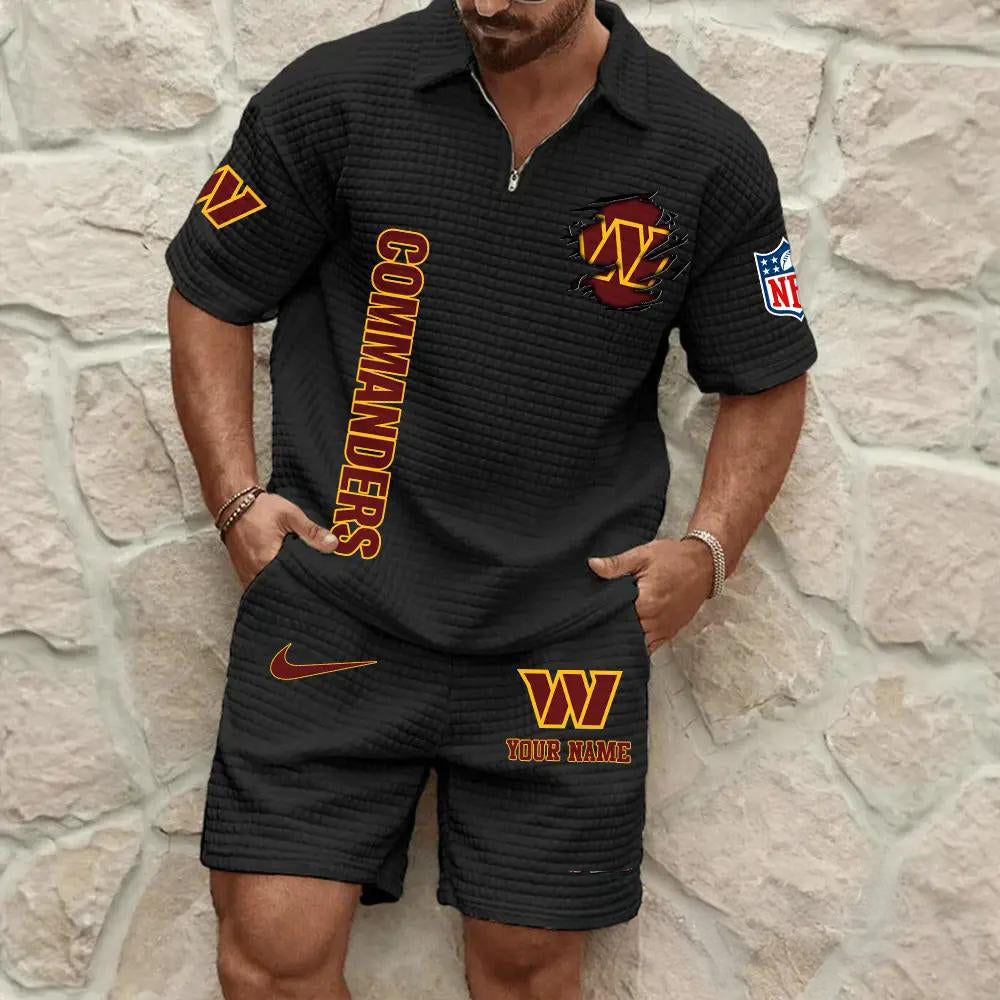 Washington Commanders Men’s Waffle Pattern Half Zipper Shirt And Shorts AZBT2DWSS000202