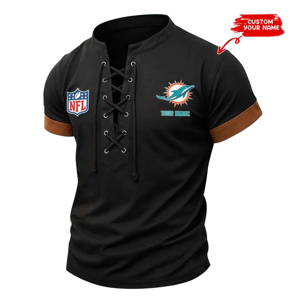 Miami Dolphins Retro Lace-up Short Sleeve T-shirt New Trending 2025 AZBTLUTS000001