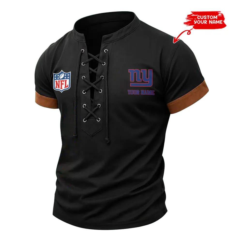 New York Giants Retro Lace-up Short Sleeve T-shirt New Trending 2025 AZBTLUTS000008