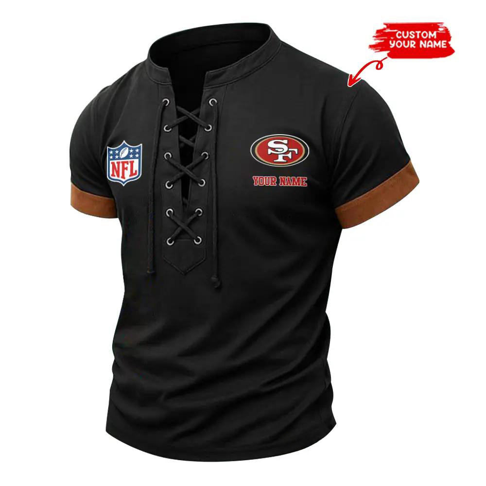 San Francisco 49ers Retro Lace-up Short Sleeve T-shirt New Trending 2025 AZBTLUTS000011