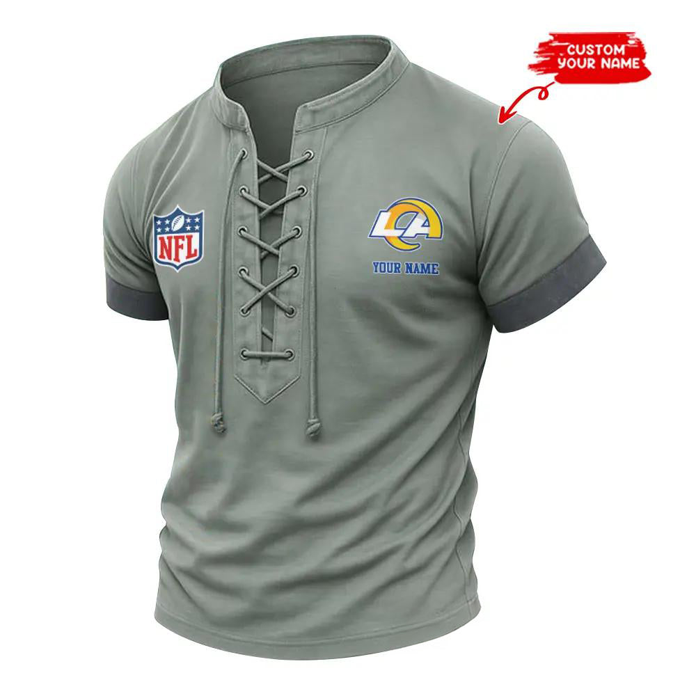 Los Angeles Rams Retro Lace-up Short Sleeve T-shirt New Trending 2025 AZBTLUTS000015
