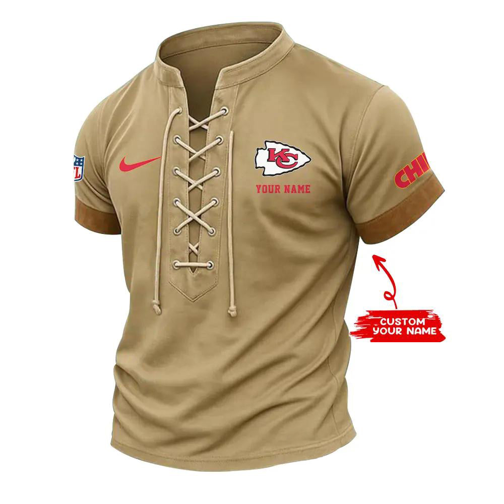 Kansas City Chiefs Retro Lace-up Short Sleeve T-shirt New Trending 2025 AZBTLUTS000026