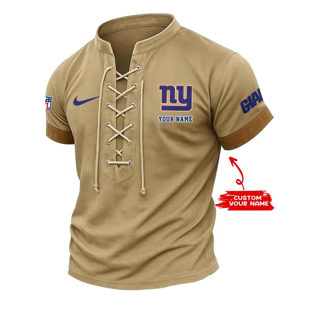 New York Giants Retro Lace-up Short Sleeve T-shirt New Trending 2025 AZBTLUTS000034