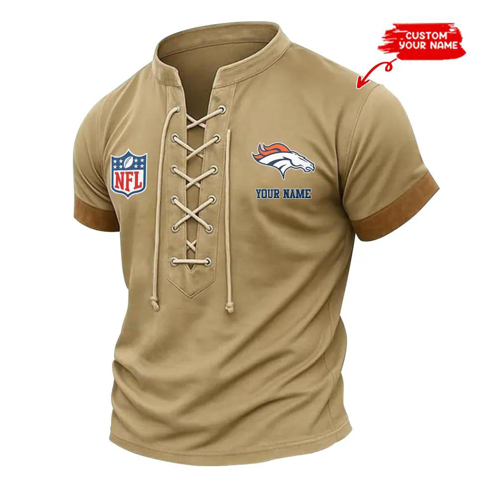 Denver Broncos Retro Lace-up Short Sleeve T-shirt New Trending 2025 AZBTLUTS000051