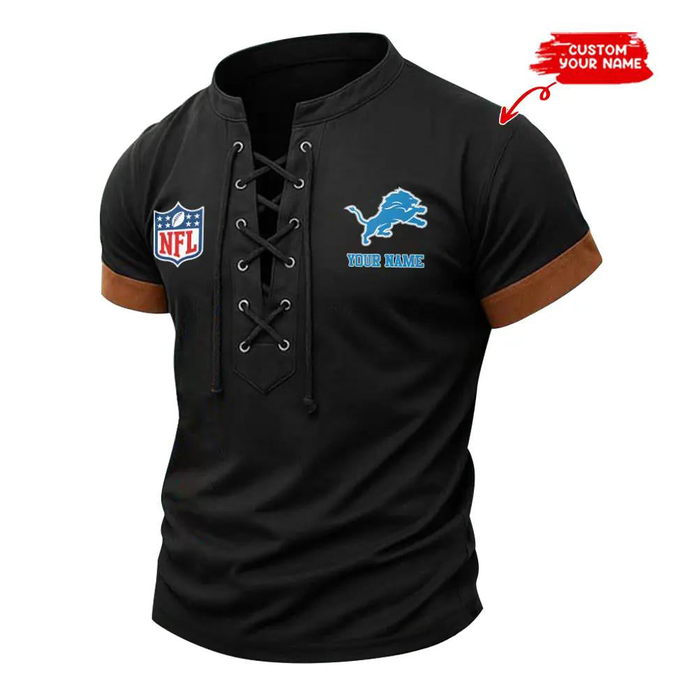 Detroit Lions Retro Lace-up Short Sleeve T-shirt New Trending 2025 AZBTLUTS000052