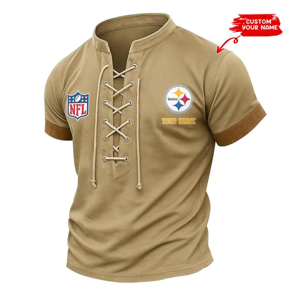Pittsburgh Steelers Retro Lace-up Short Sleeve T-shirt New Trending 2025 AZBTLUTS000064