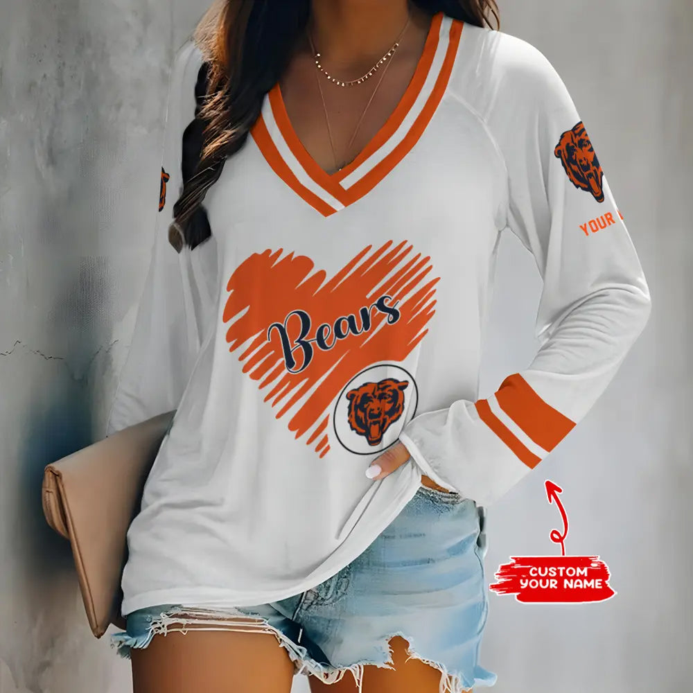Chicago Bears Women Loose V-Neck Long Sleeve Shirt AZBTLVLS000021