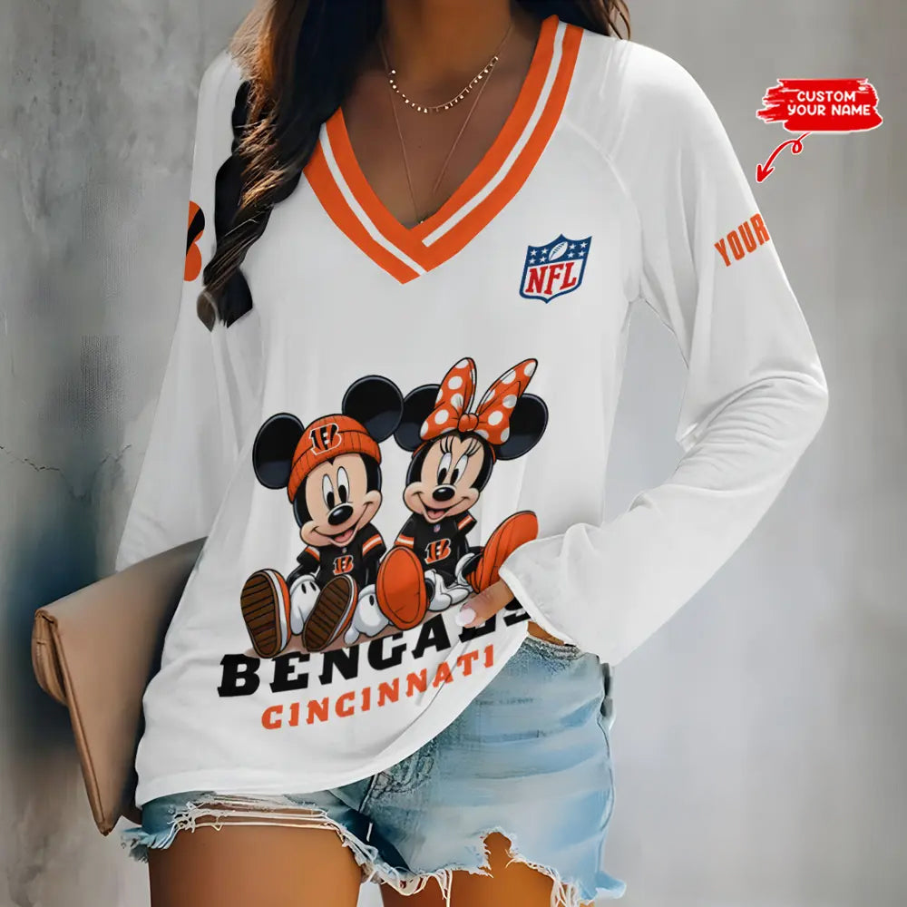 Cincinnati Bengals Women Loose V-Neck Long Sleeve Shirt AZBTLVLS000028