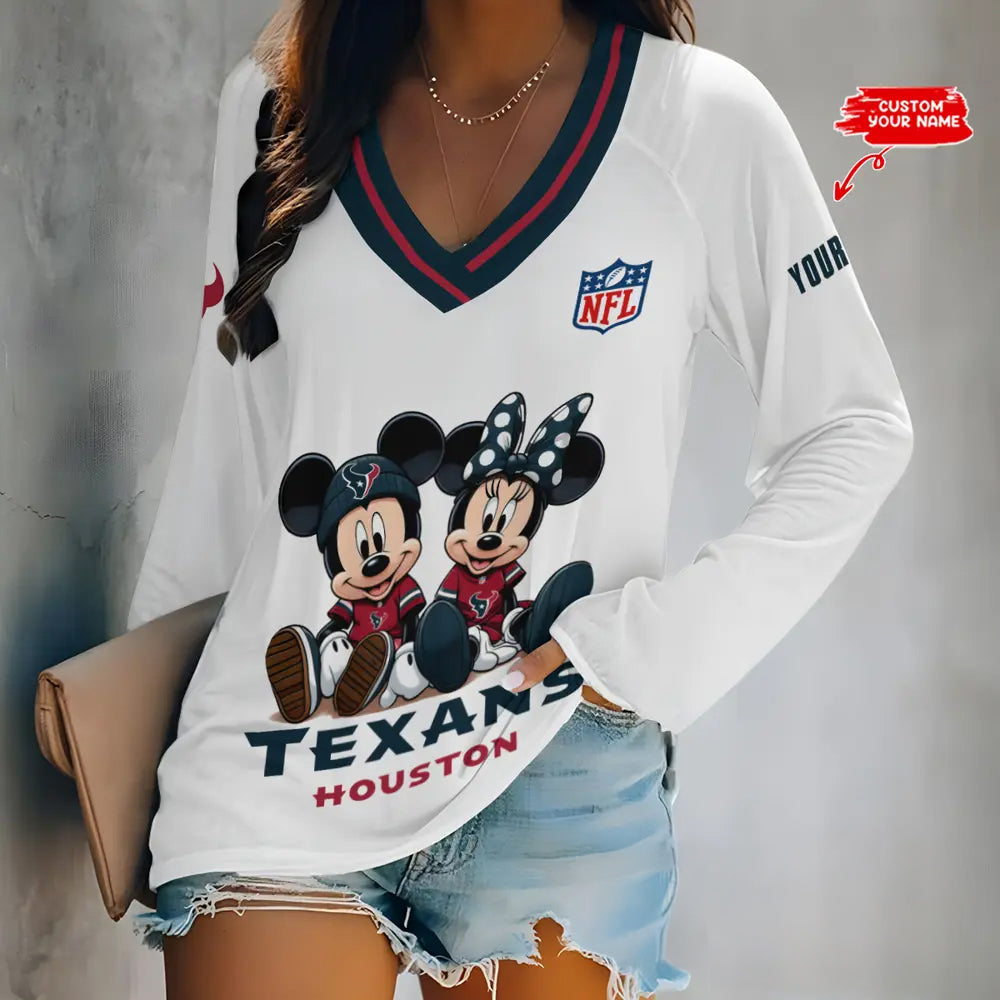 Houston Texans Women Loose V-Neck Long Sleeve Shirt AZBTLVLS000049