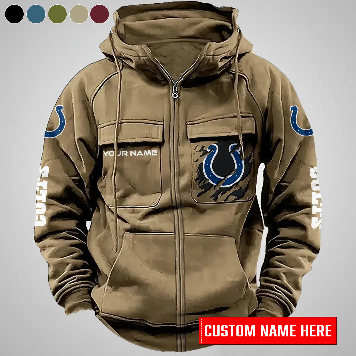 Indianapolis Colts New Personalized Multi-Pockets Zip-Up Hoodie AZBTMZUHD000005