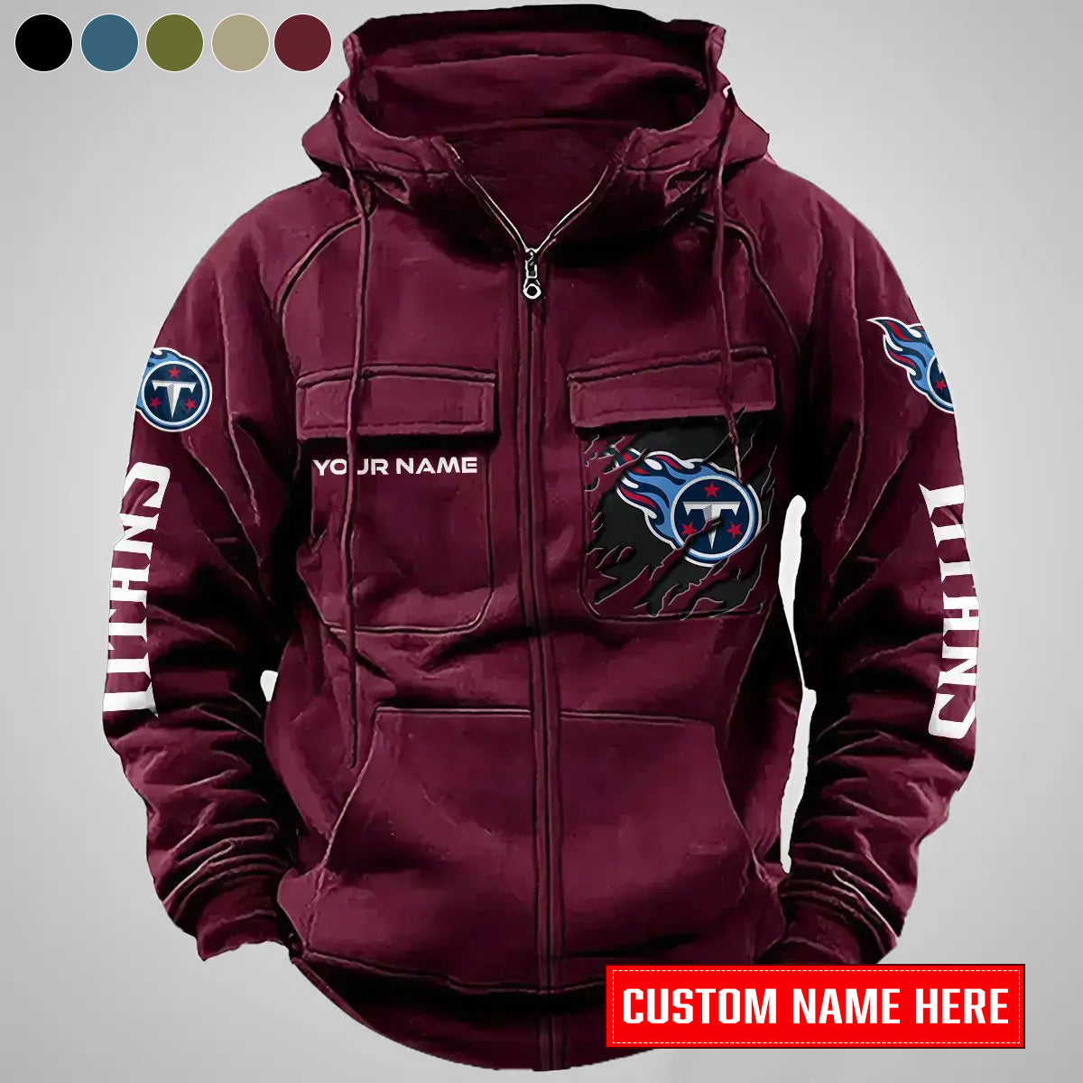 Tennessee Titans New Personalized Multi-Pockets Zip-Up Hoodie AZBTMZUHD000019