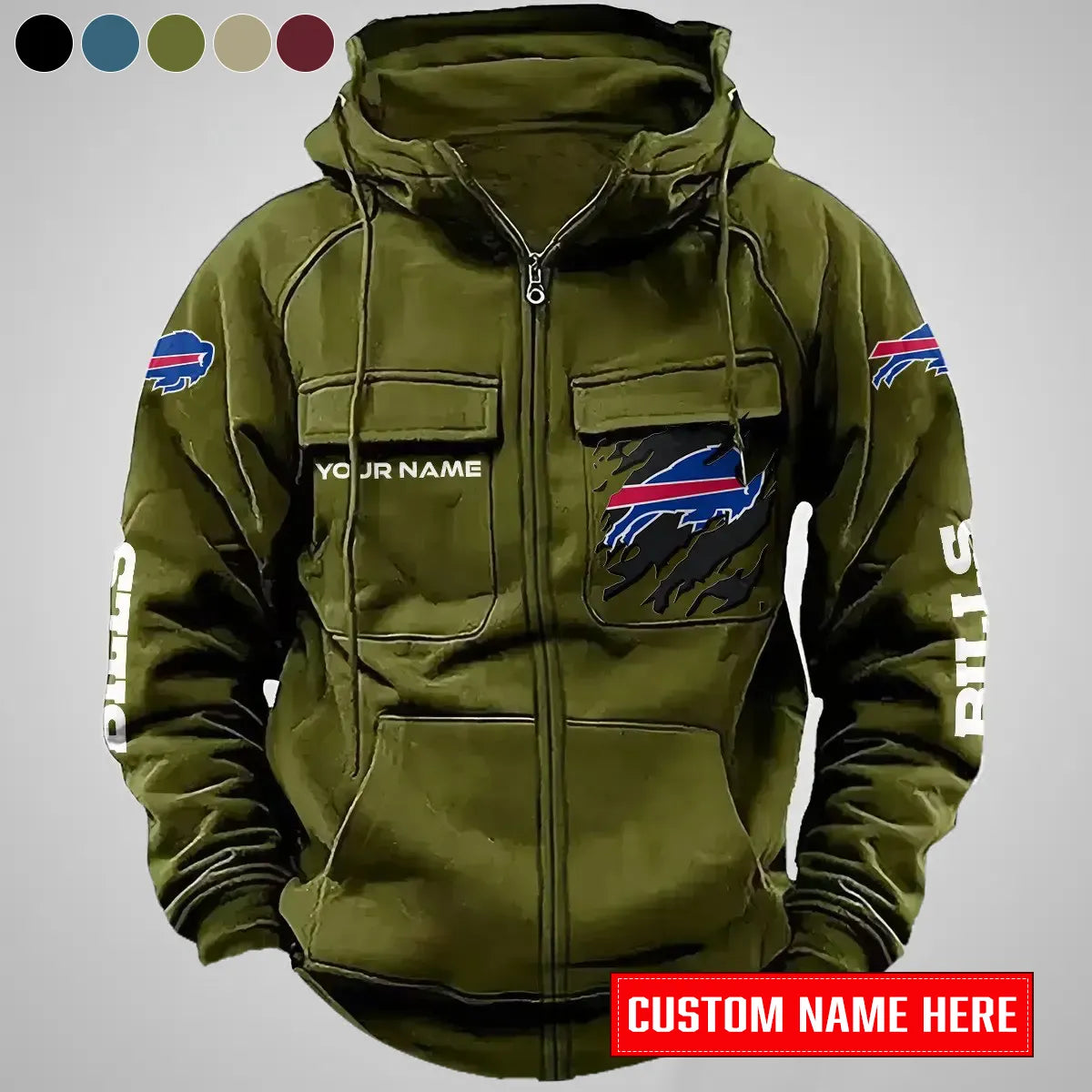 Buffalo Bills New Personalized Multi-Pockets Zip-Up Hoodie AZBTMZUHD000045