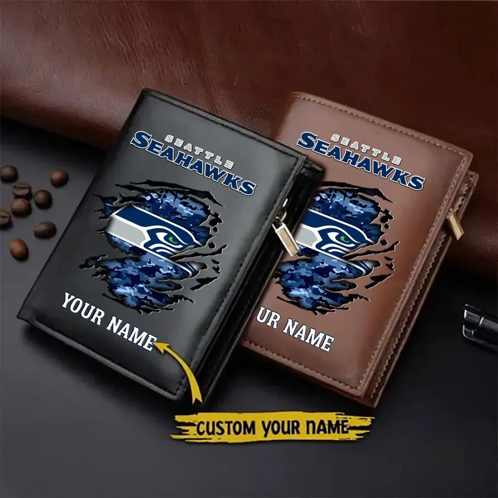 Seattle Seahawks Men’s Slim Vertical Leather Wallet Trending 2025 AZBTSVLW000065