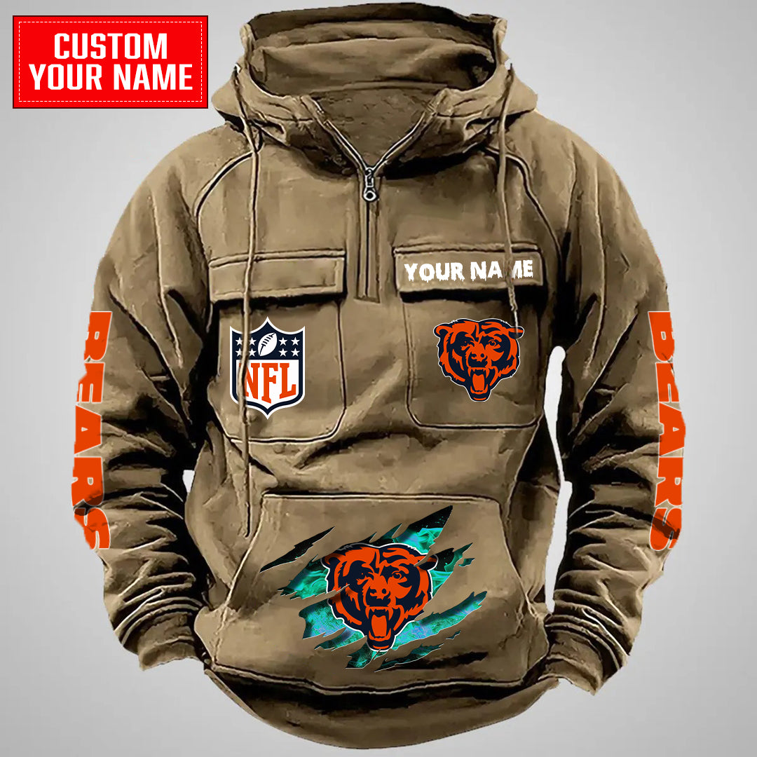 Chicago Bears Halloween Collection Multi-Pockets Zip Hoodie AZCAMZHD000036