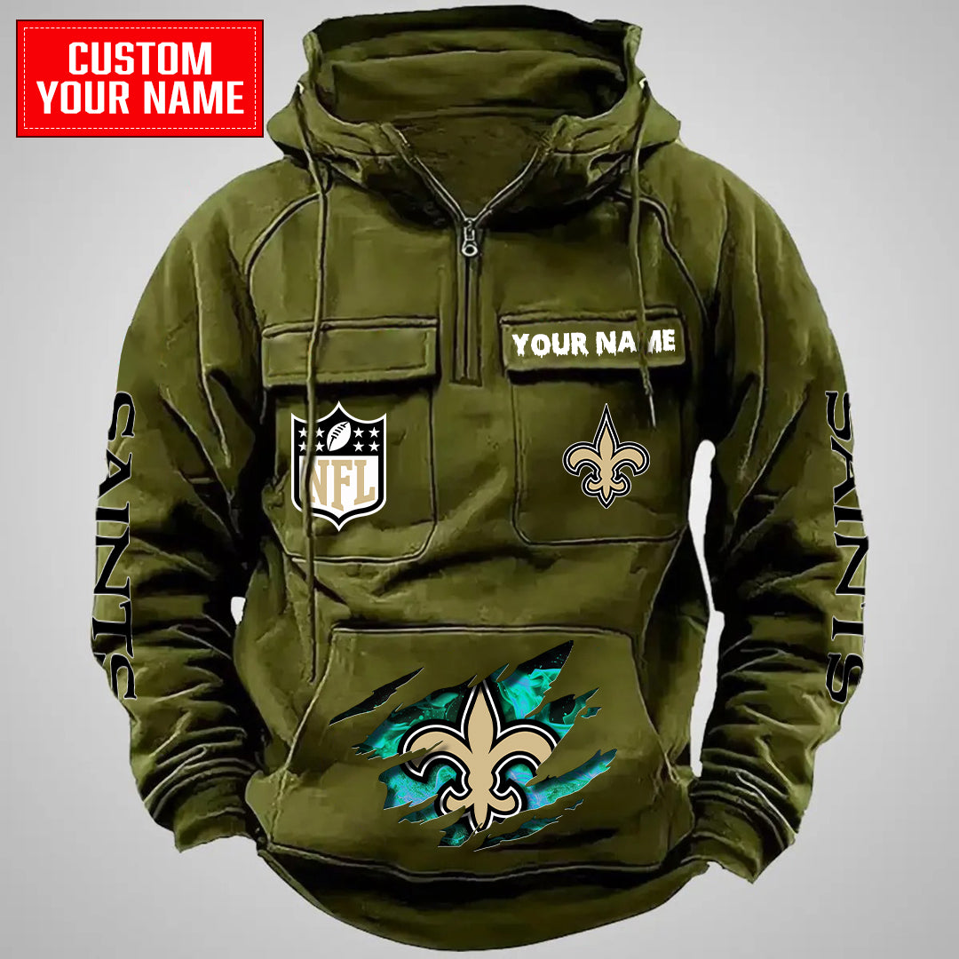 New Orleans Saints Halloween Collection Multi-Pockets Zip Hoodie AZCAMZHD000042